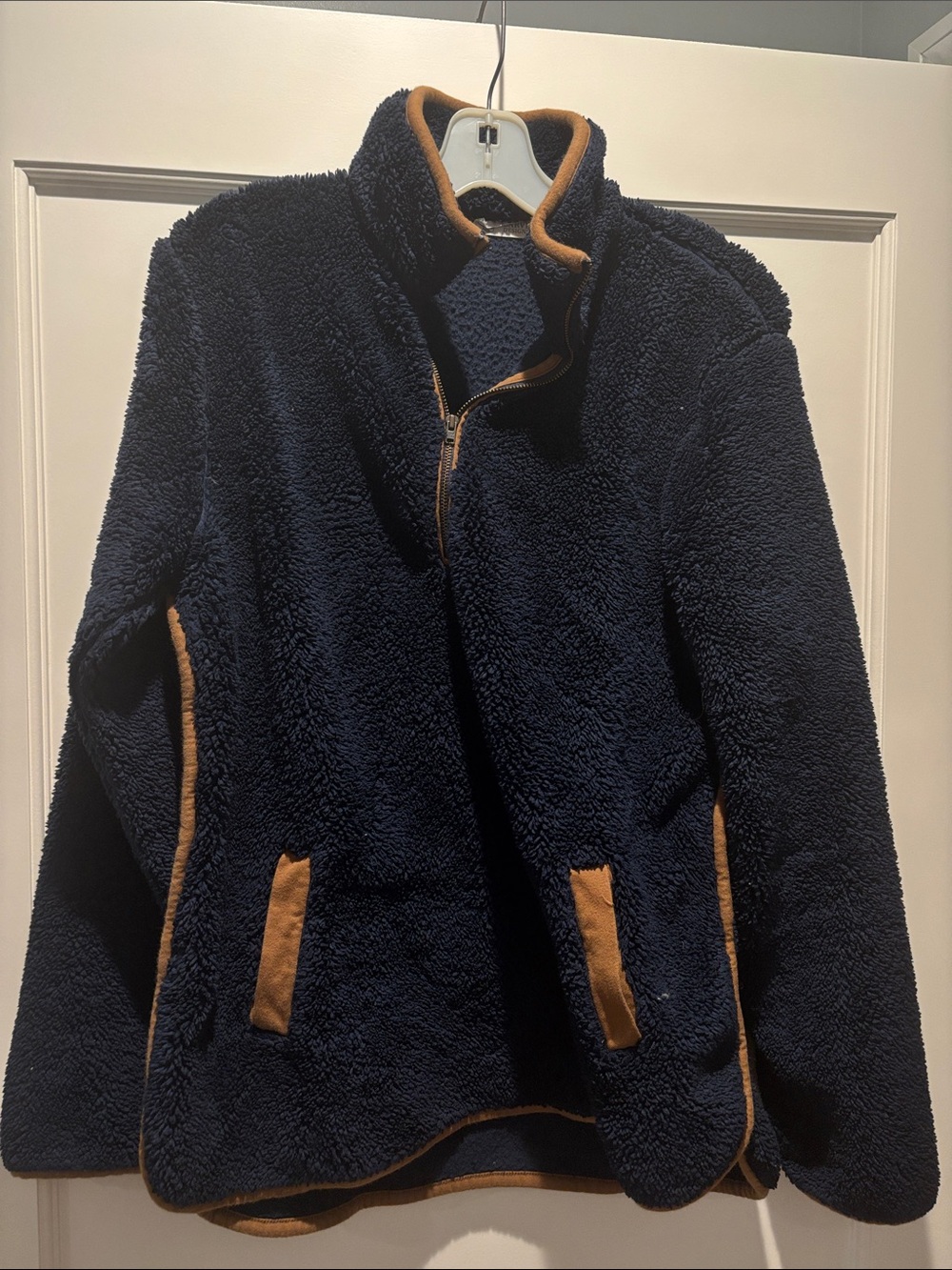 Carve Designs Navy Blue and Tan Sherpa Half-Zip Pullover